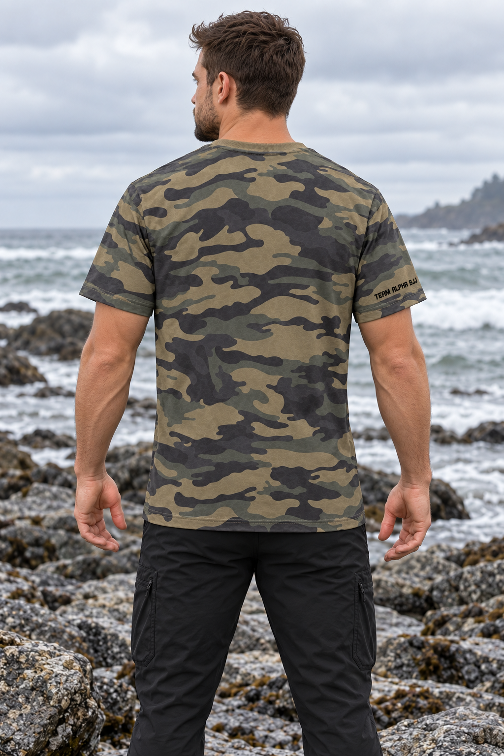 Camo shirt (A front, Team Alpha BJJ on right sleeve)