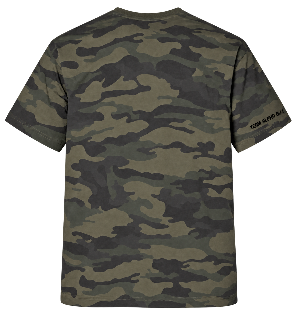 Camo shirt (A front, Team Alpha BJJ on right sleeve)