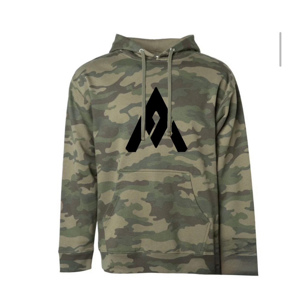 Camo Hoodie (A on front and wording on back)