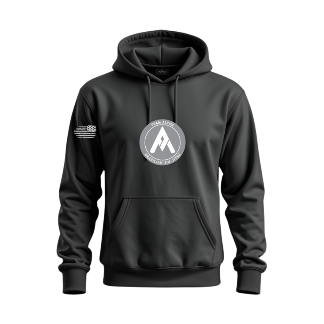 Charcoal Gray Hoodie with vertical Team Alpha on back