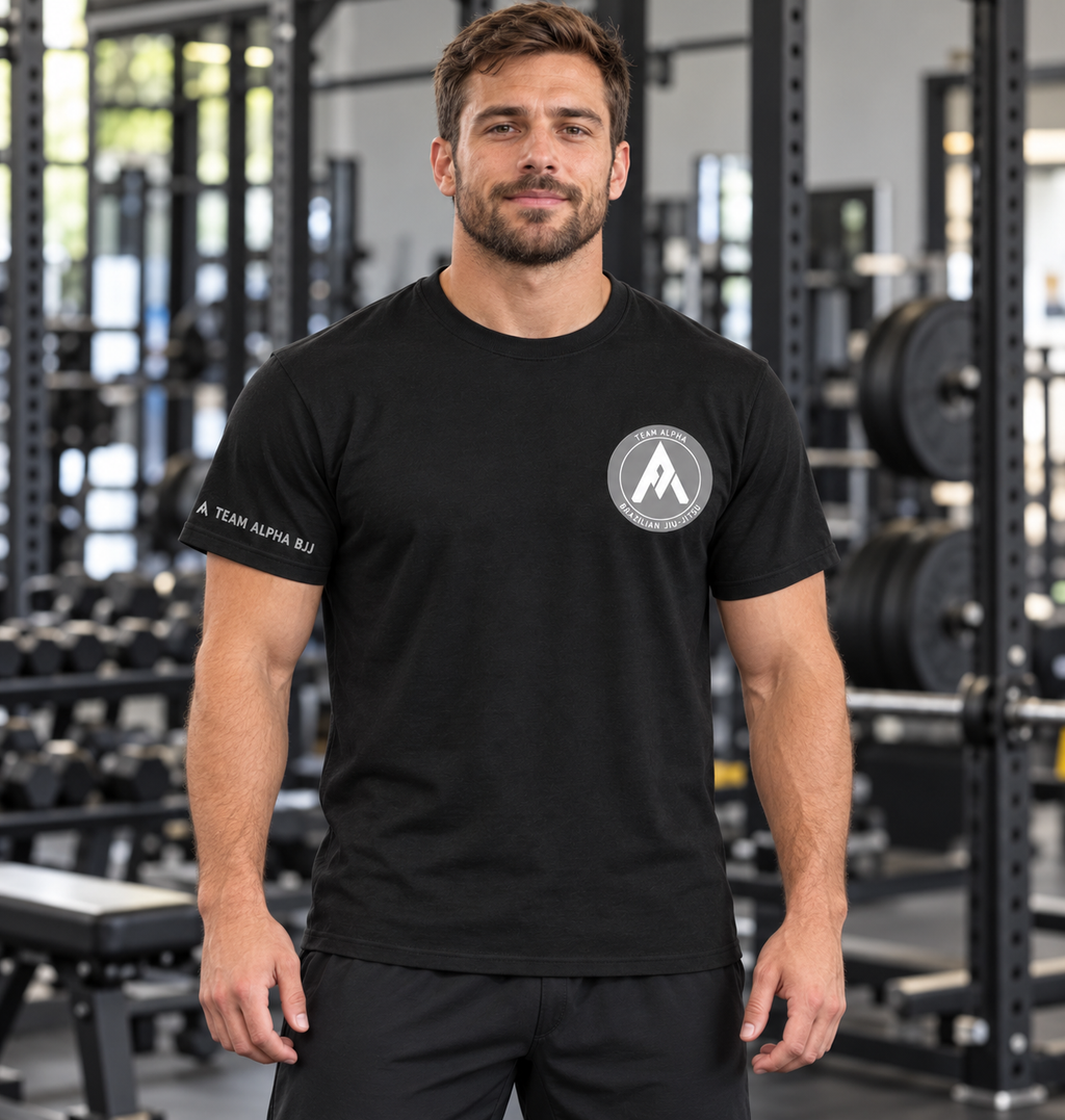 Team Alpha logo with flag on back
