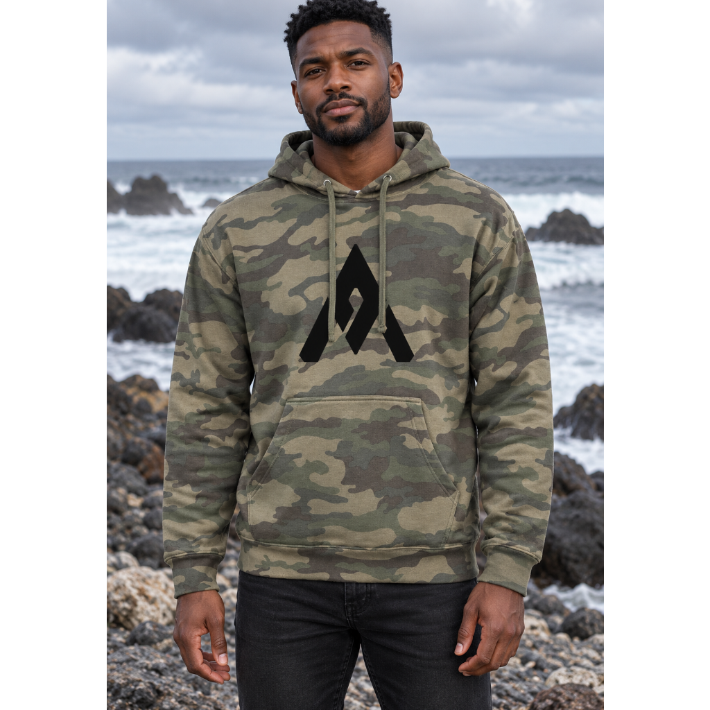 Camo Hoodie (A on front and wording on back)