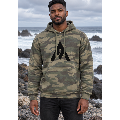 Camo Hoodie (A on front and wording on back)