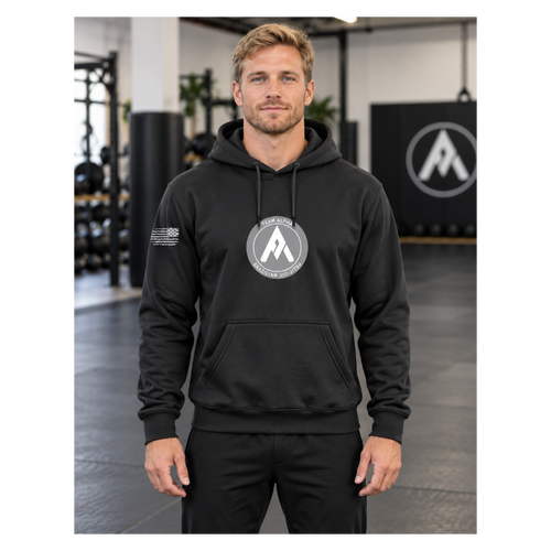 Charcoal Gray Hoodie with vertical Team Alpha on back