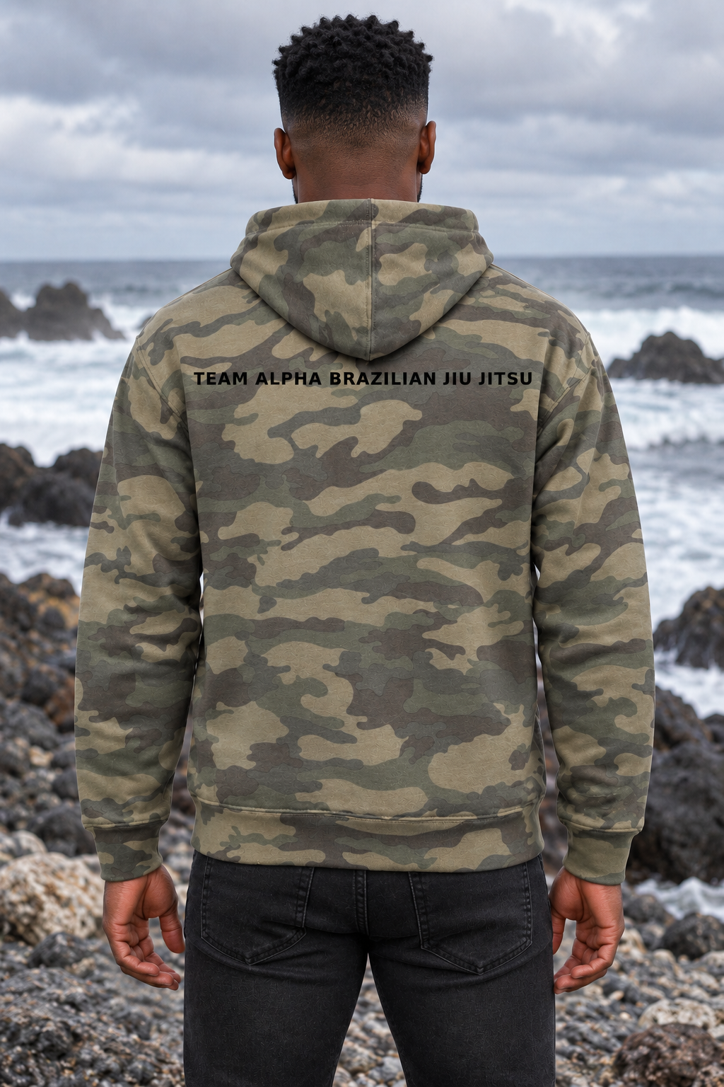 Camo Hoodie (A on front and wording on back)