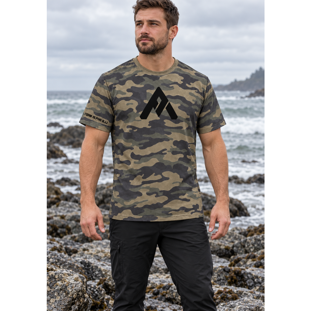 Camo shirt (A front, Team Alpha BJJ on right sleeve)